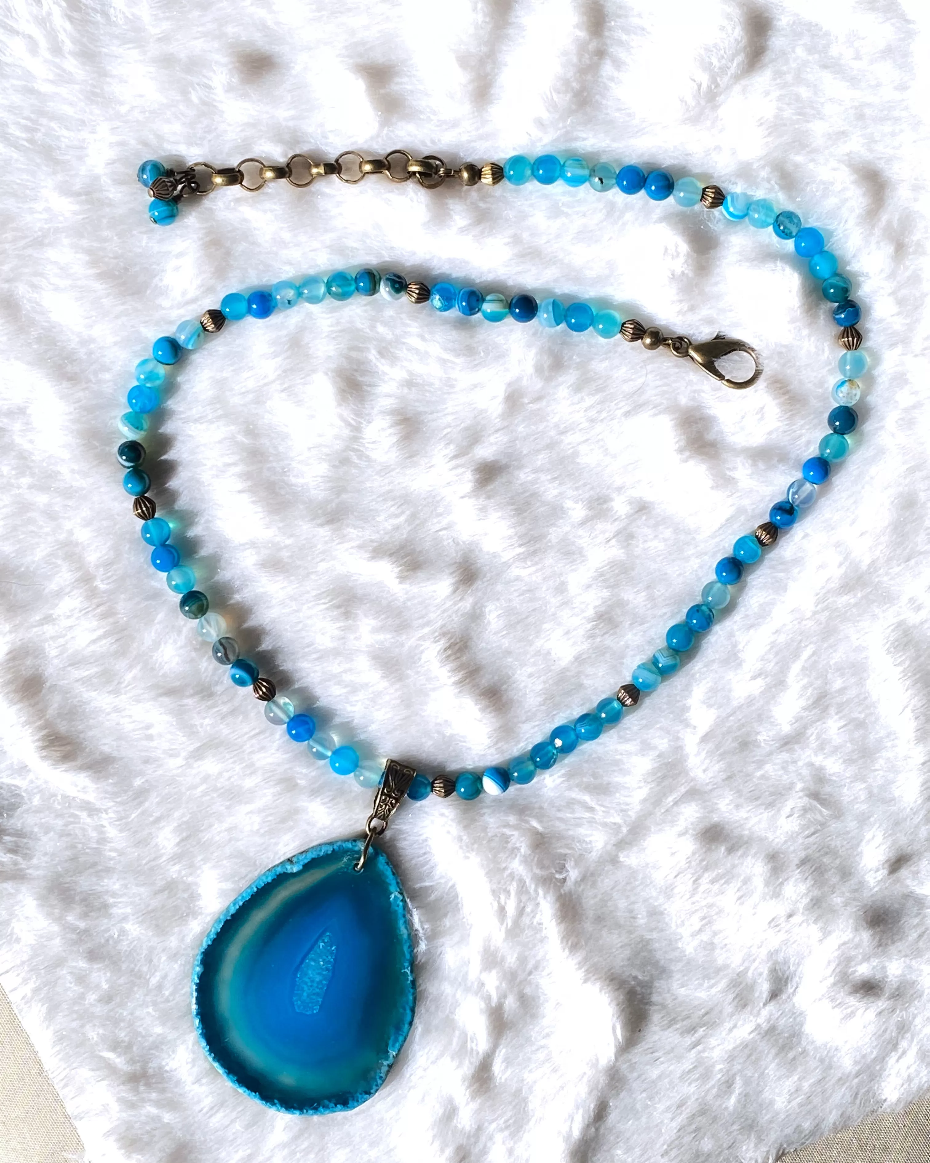 Blue Agate gemstone Slice Beaded Necklace