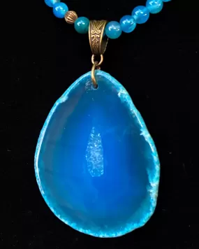 Blue Agate gemstone Slice Beaded Necklace