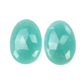 BLUE AMAZONITE Gemstone Rose Cut : 36.50cts Natural Untreated Unheated Amazonite Oval Shape 30*21mm Pair (With Video)