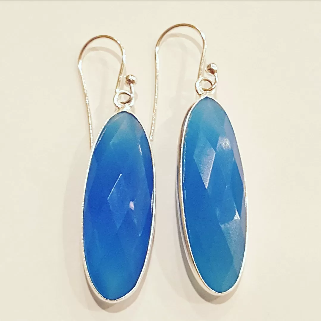 Blue Chalcedony Stone drop earrings