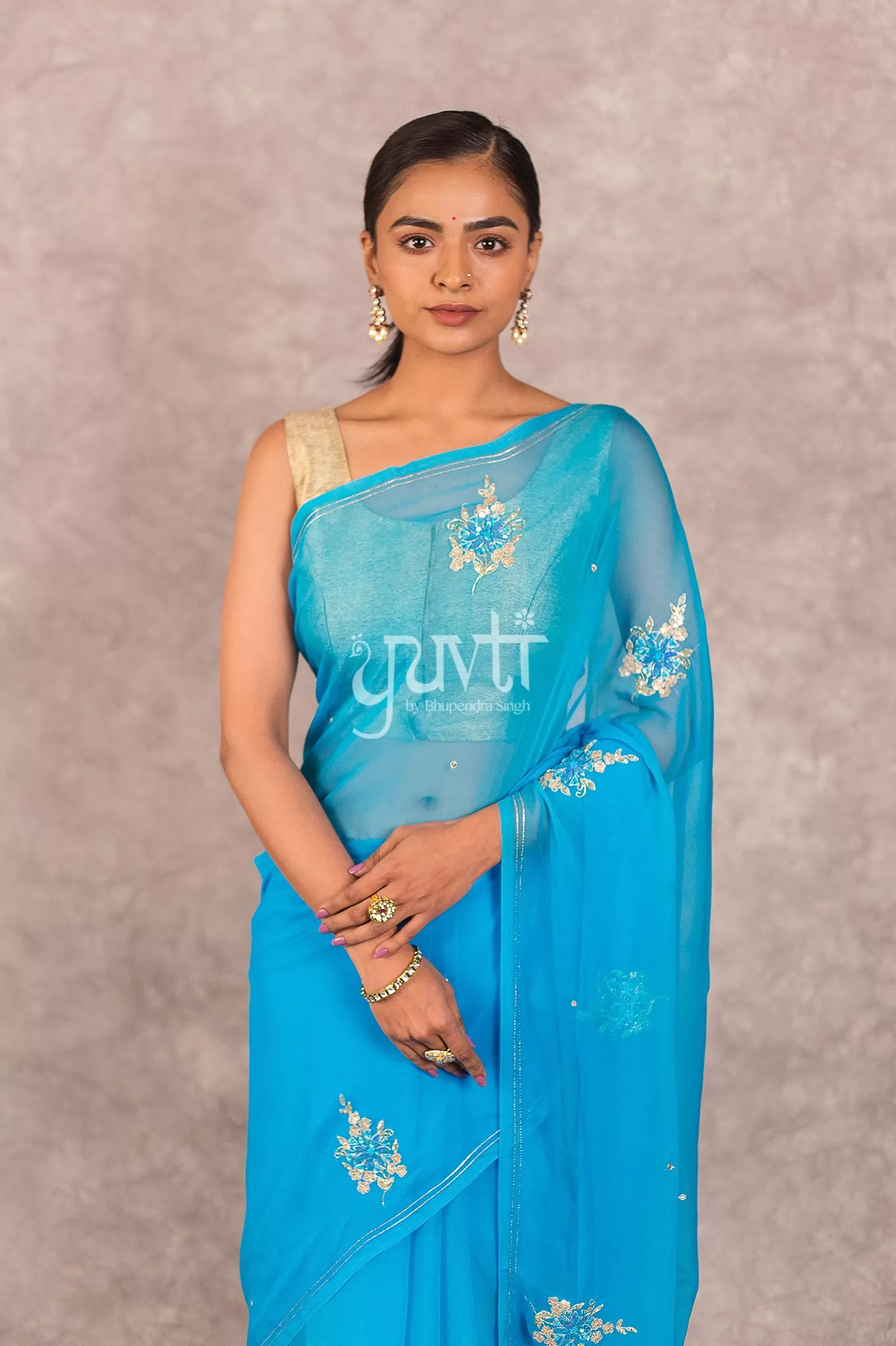 Blue Chiffon Saree