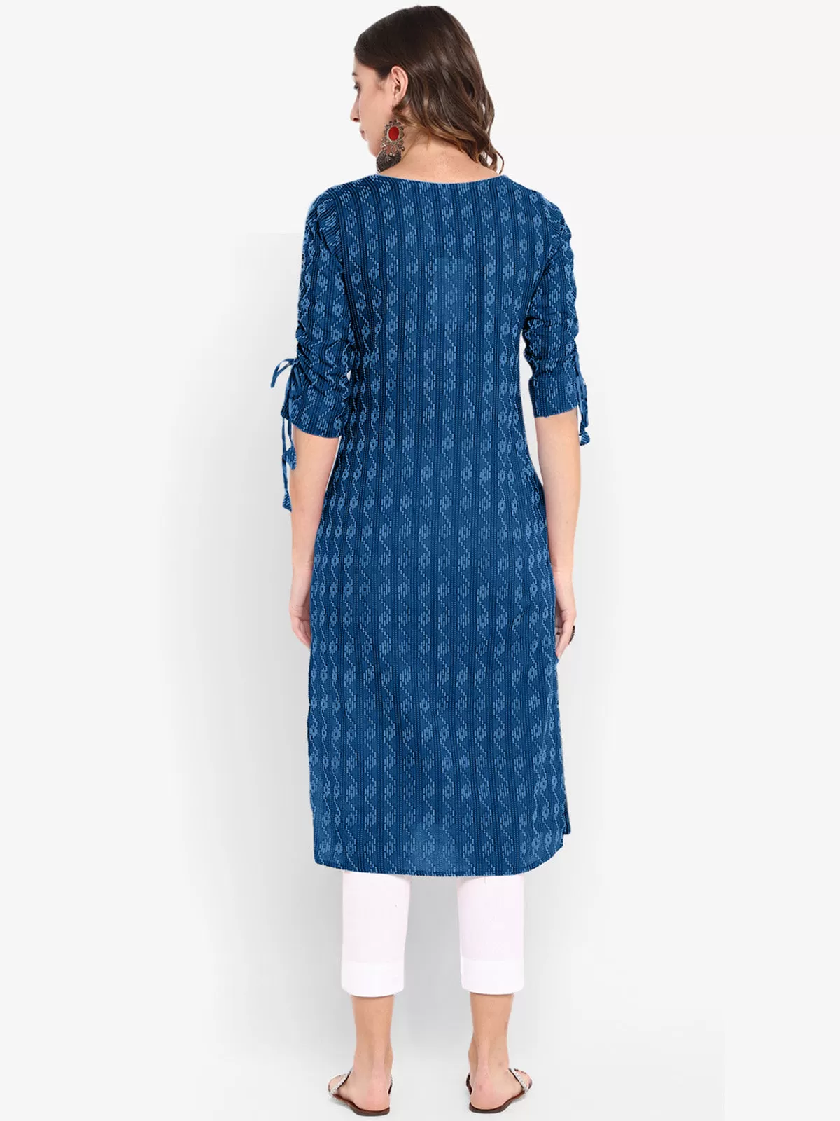 Blue Cotton Woven Design Straight Kurta