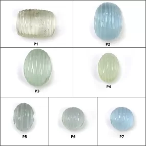 Blue Green AQUAMARINE Gemstone Carving : Natural Untreated Hand Carved Oval & Round Shape