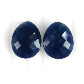 BLUE SAPPHIRE Gemstone Checker Cut : 17.50ct Natural Untreated Unheated Sapphire Egg Shape 15*12mm Pair (With Video)