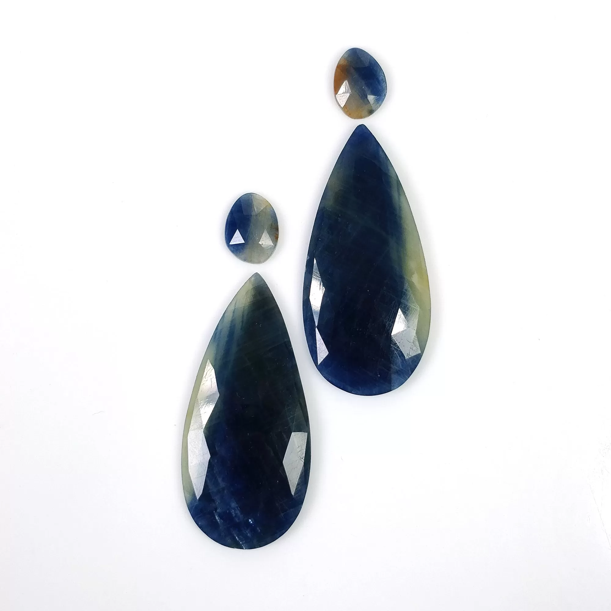 BLUE SAPPHIRE Gemstone Rose Cut : 69.45cts Natural Untreated Unheated Sapphire Pear Shape 11*8.5mm - 42*19.5mm 4pcs