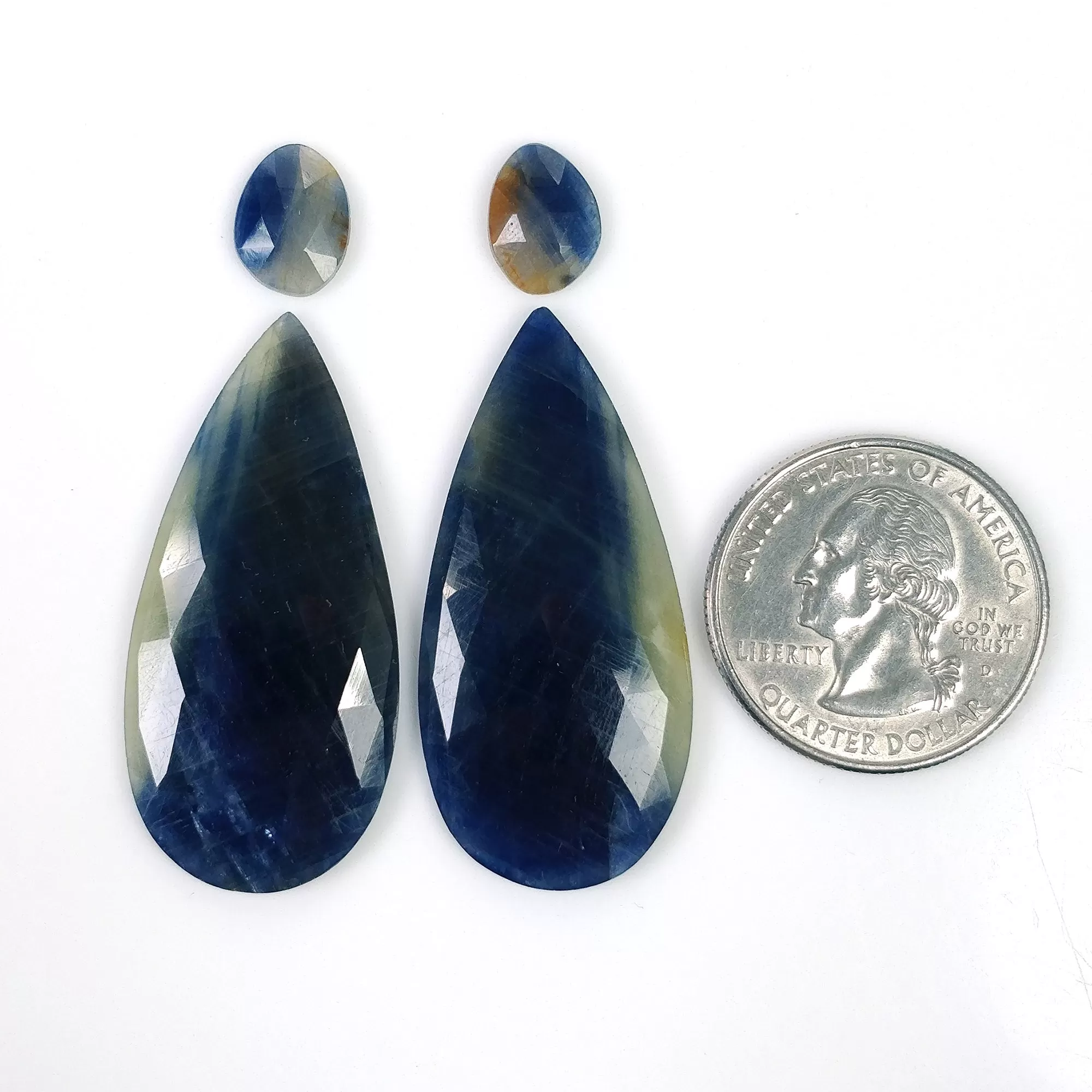 BLUE SAPPHIRE Gemstone Rose Cut : 69.45cts Natural Untreated Unheated Sapphire Pear Shape 11*8.5mm - 42*19.5mm 4pcs