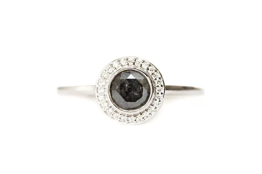 Brie Salt & Pepper Halo Diamond Ring