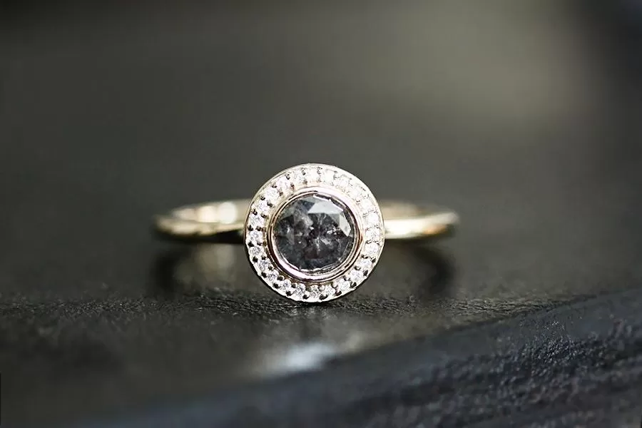 Brie Salt & Pepper Halo Diamond Ring