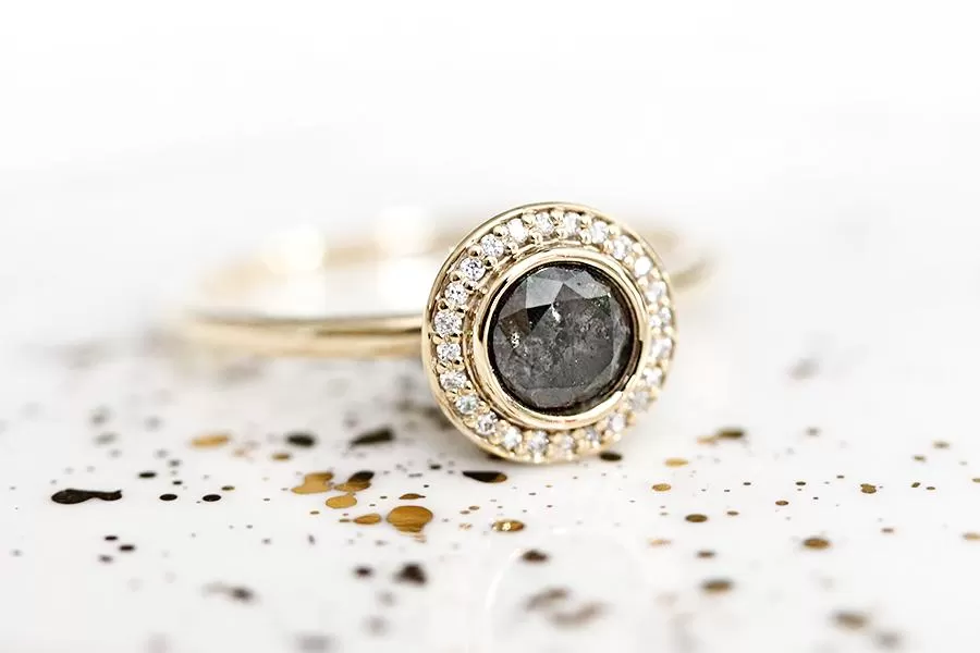 Brie Salt & Pepper Halo Diamond Ring