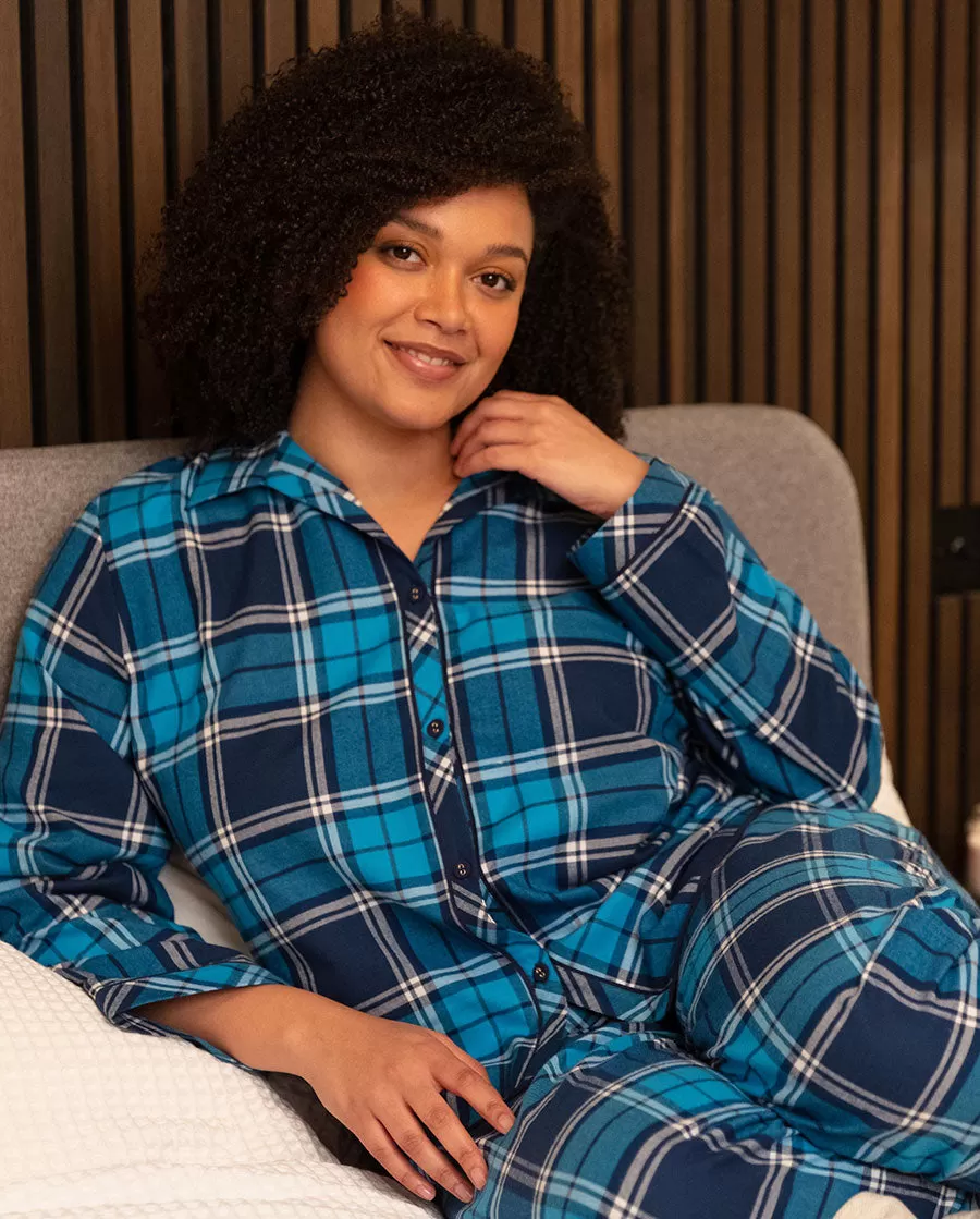 Brushed Blue Check Pyjama Top