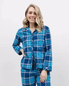 Brushed Blue Check Pyjama Top