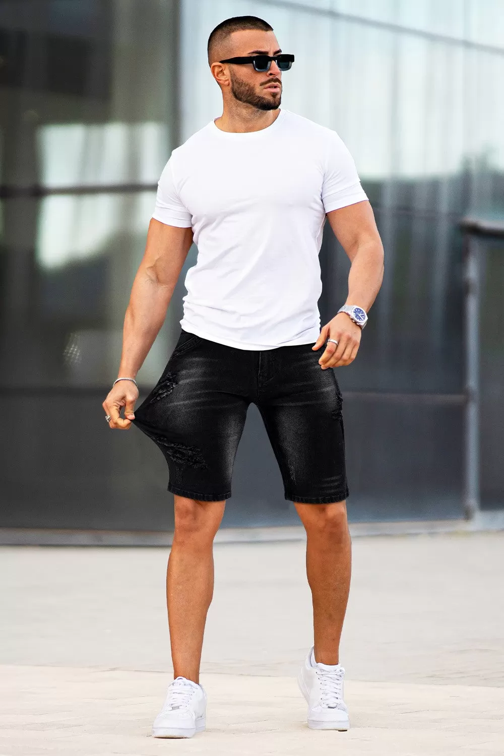 Buy $80 Free Shipping Men's Black Jean Short - Flexibility (Presale)