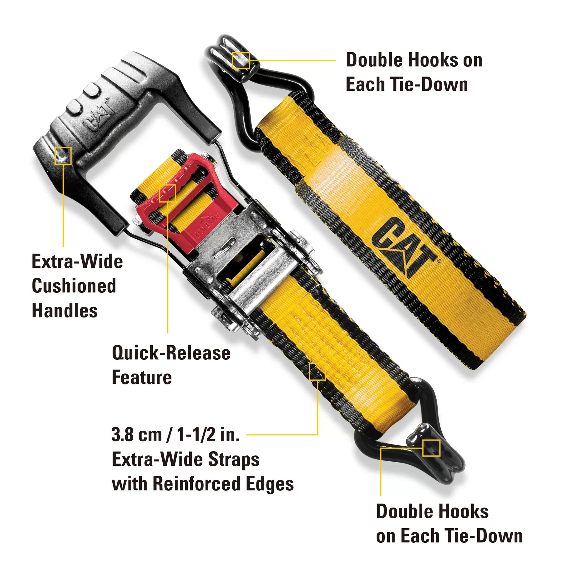 CAT 4 PIECE 16 FT. HEAVY DUTY RATCHETING TIE DOWN STRAPS - 1100 LB