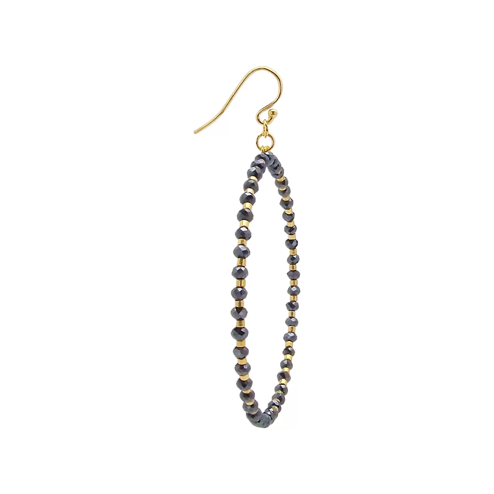 Chan Luu 2 Inch Gold Hoop Earrings in Midnight Crystal and Gold Seed Beads