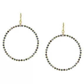 Chan Luu 2 Inch Gold Hoop Earrings in Midnight Crystal and Gold Seed Beads