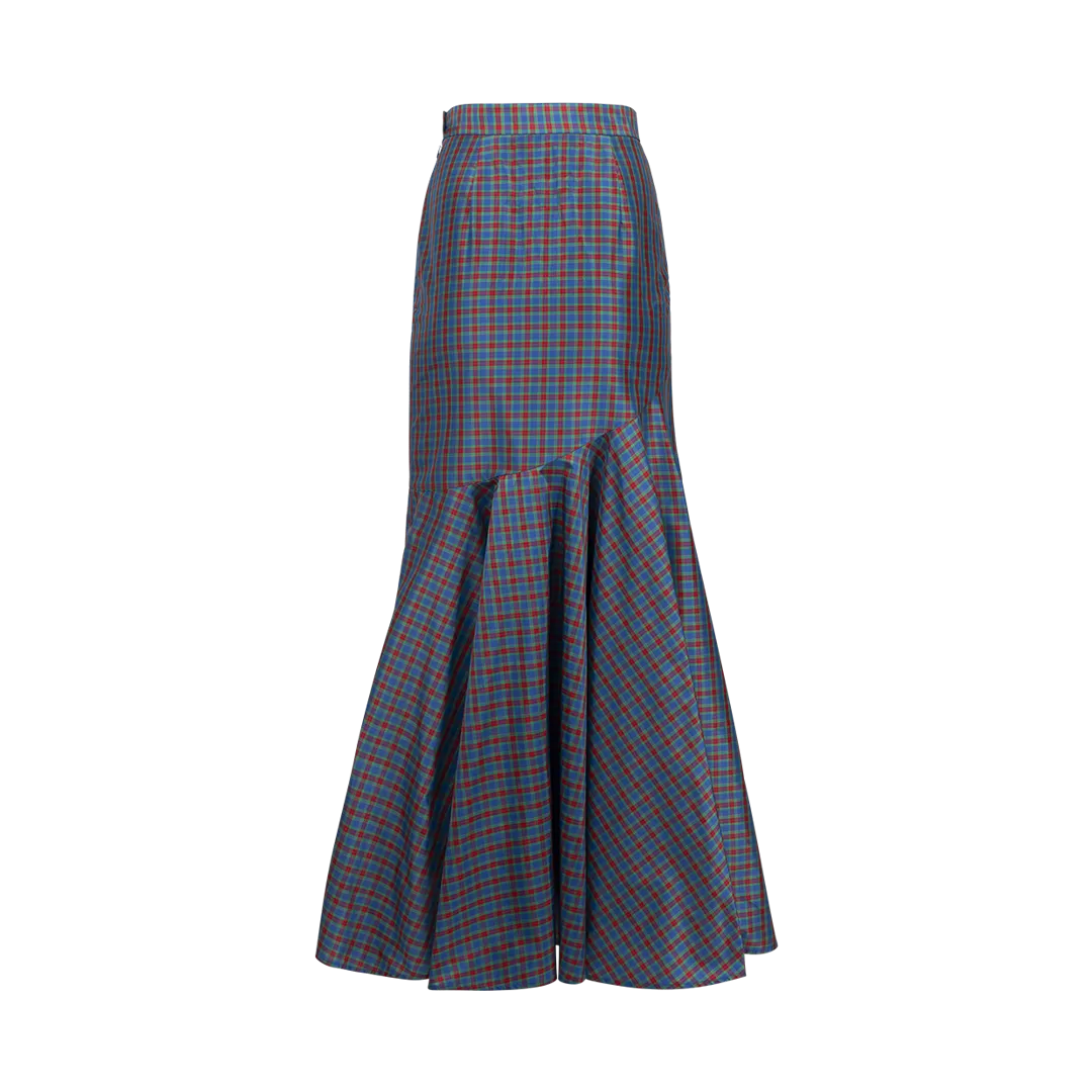 Checked Ruffle Maxi Skirt