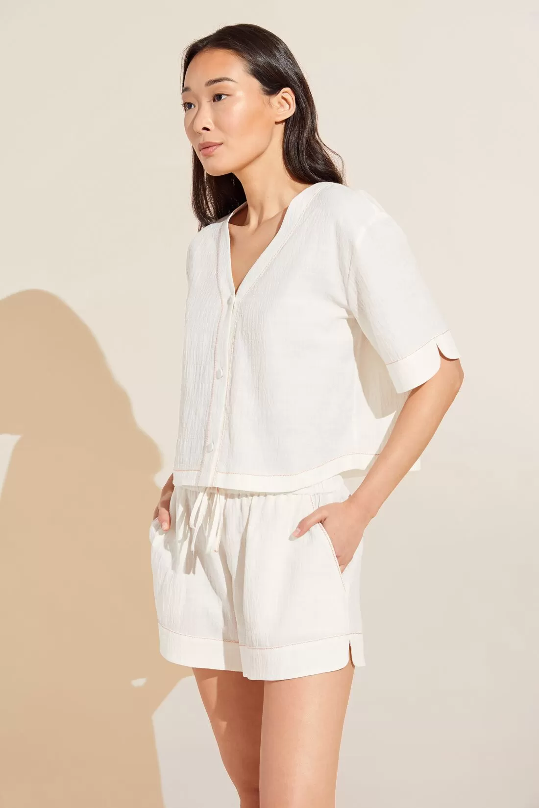 Crinkle Woven Short Sleeve Top & Short Set