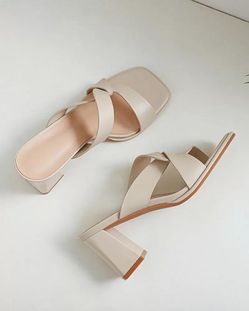 Cross Strap Block High Heel Sandals