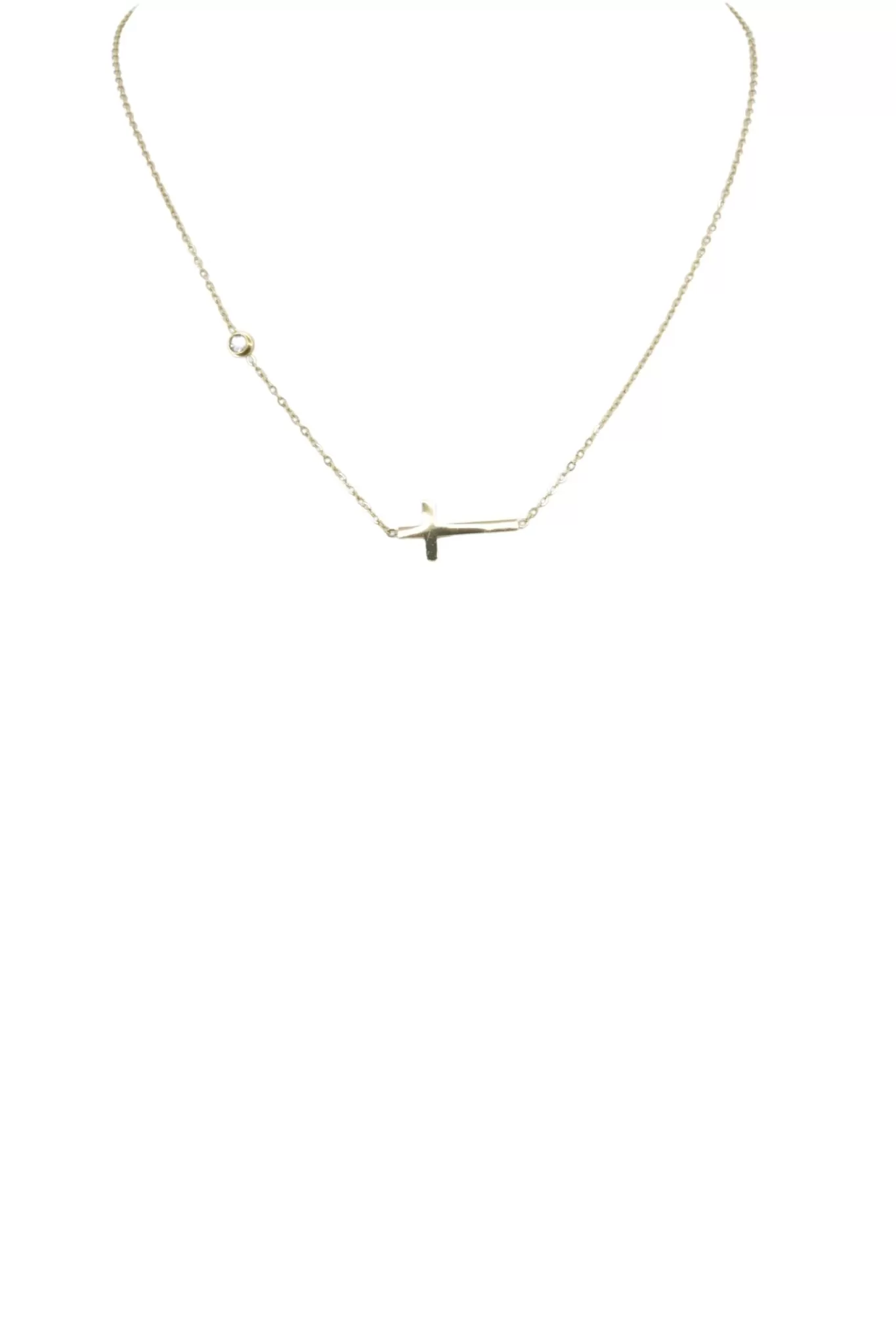 Crystal and Cross Simple Chain Necklace