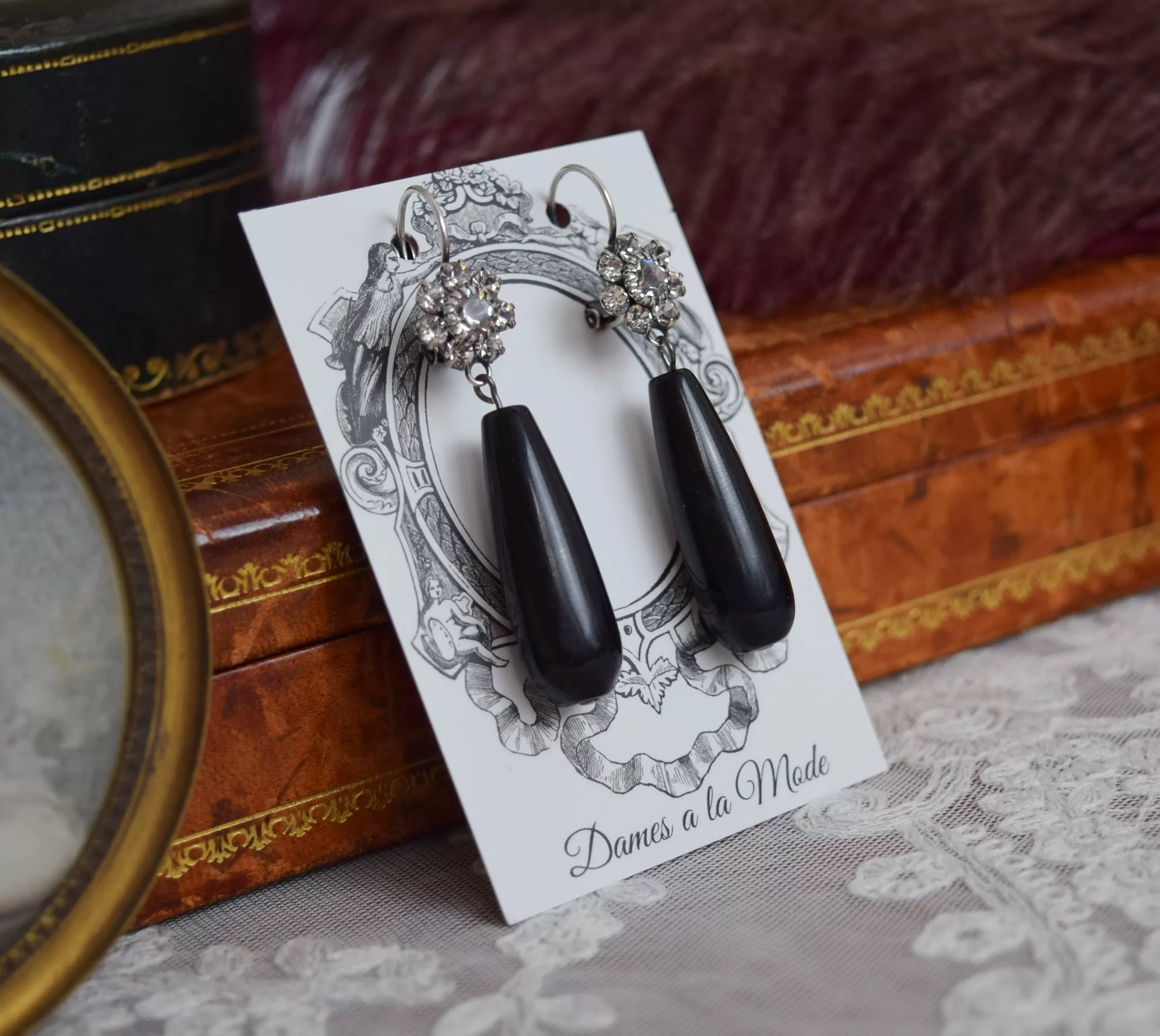 Crystal Cluster and Onyx Earrings