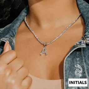 Custom Initial Letter Necklace Silver Color Tennis Chain Female Statement Bling Crystal Alphabet Necklace Jewelry