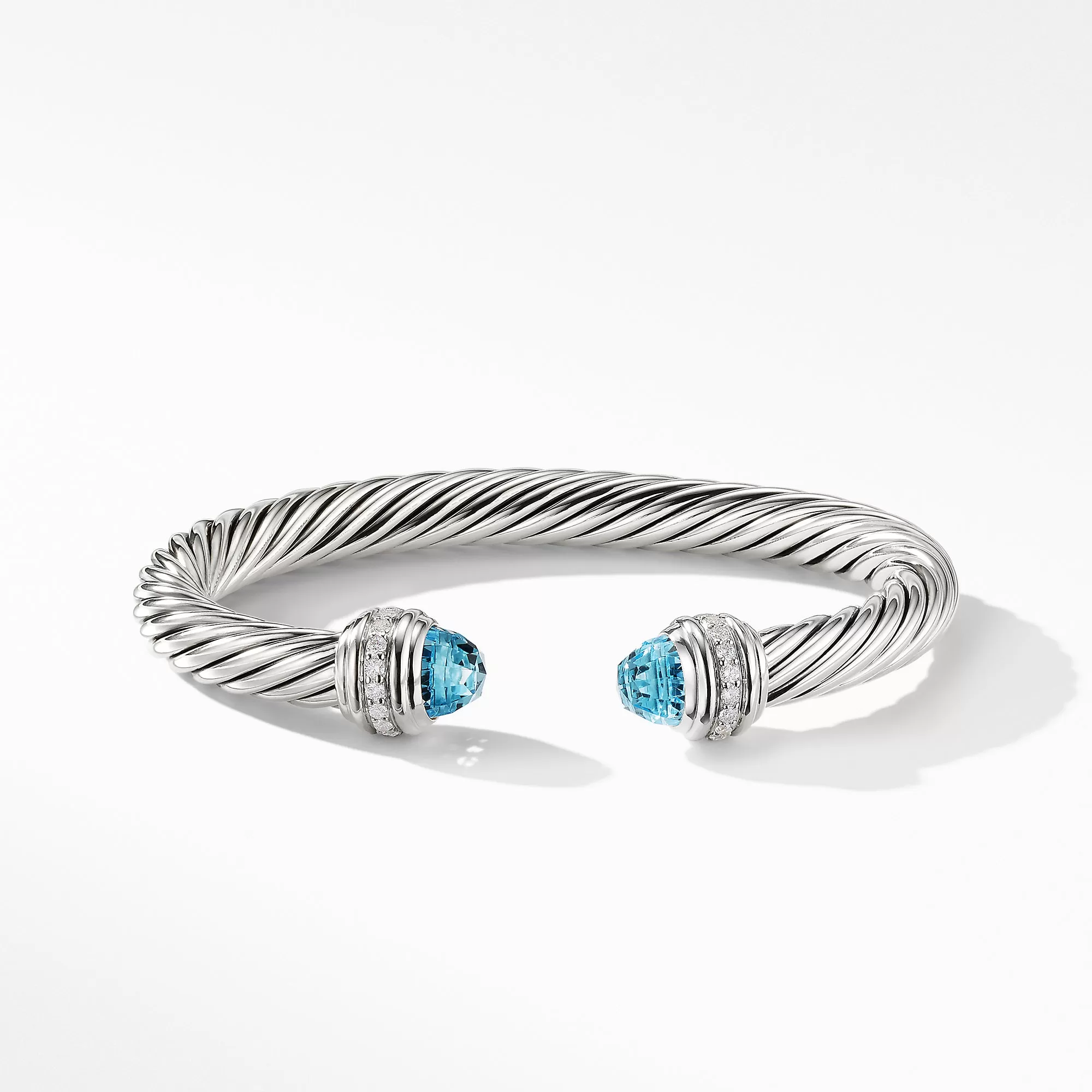 David Yurman 7MM Cable Bracelet with Blue Topaz and Diamonds