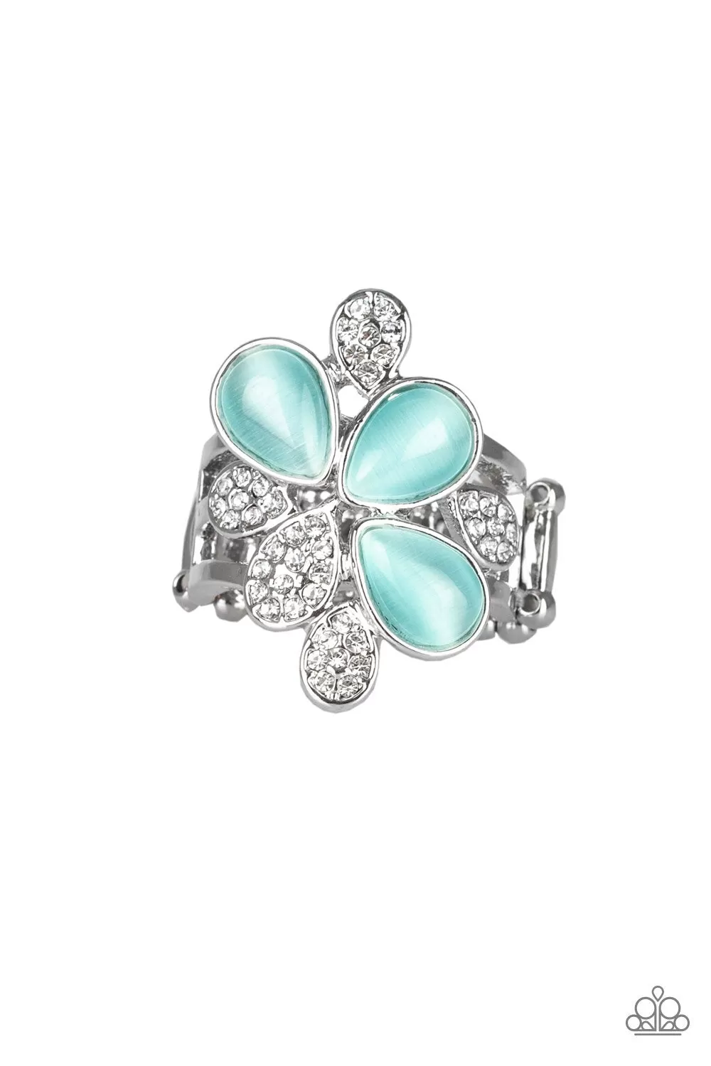 Diamond Daisies Blue Moonstone and White Rhinestone Ring - Paparazzi Accessories