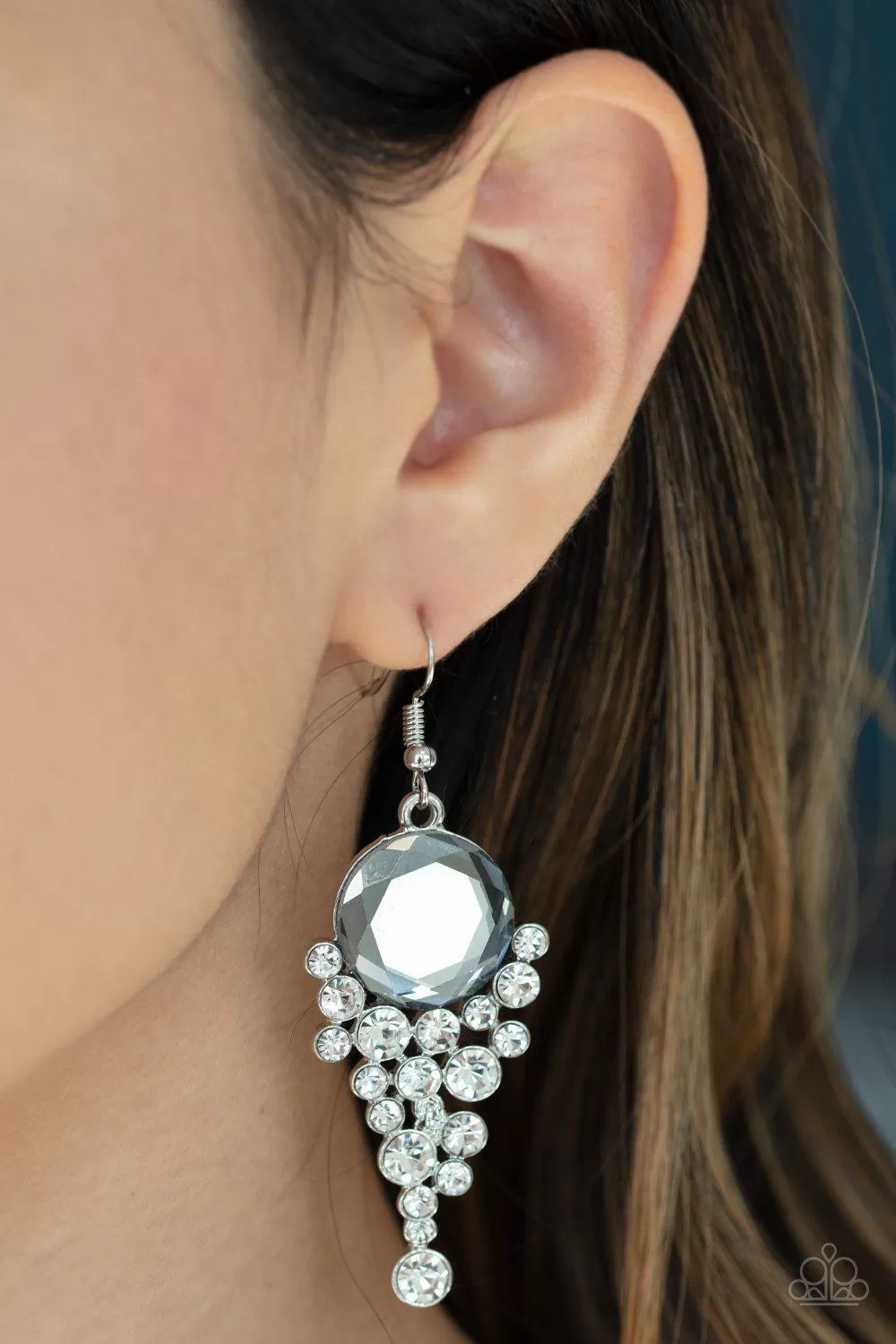 Elegantly Effervescent Silver and White Rhinestone Earrings - Paparazzi Accessories