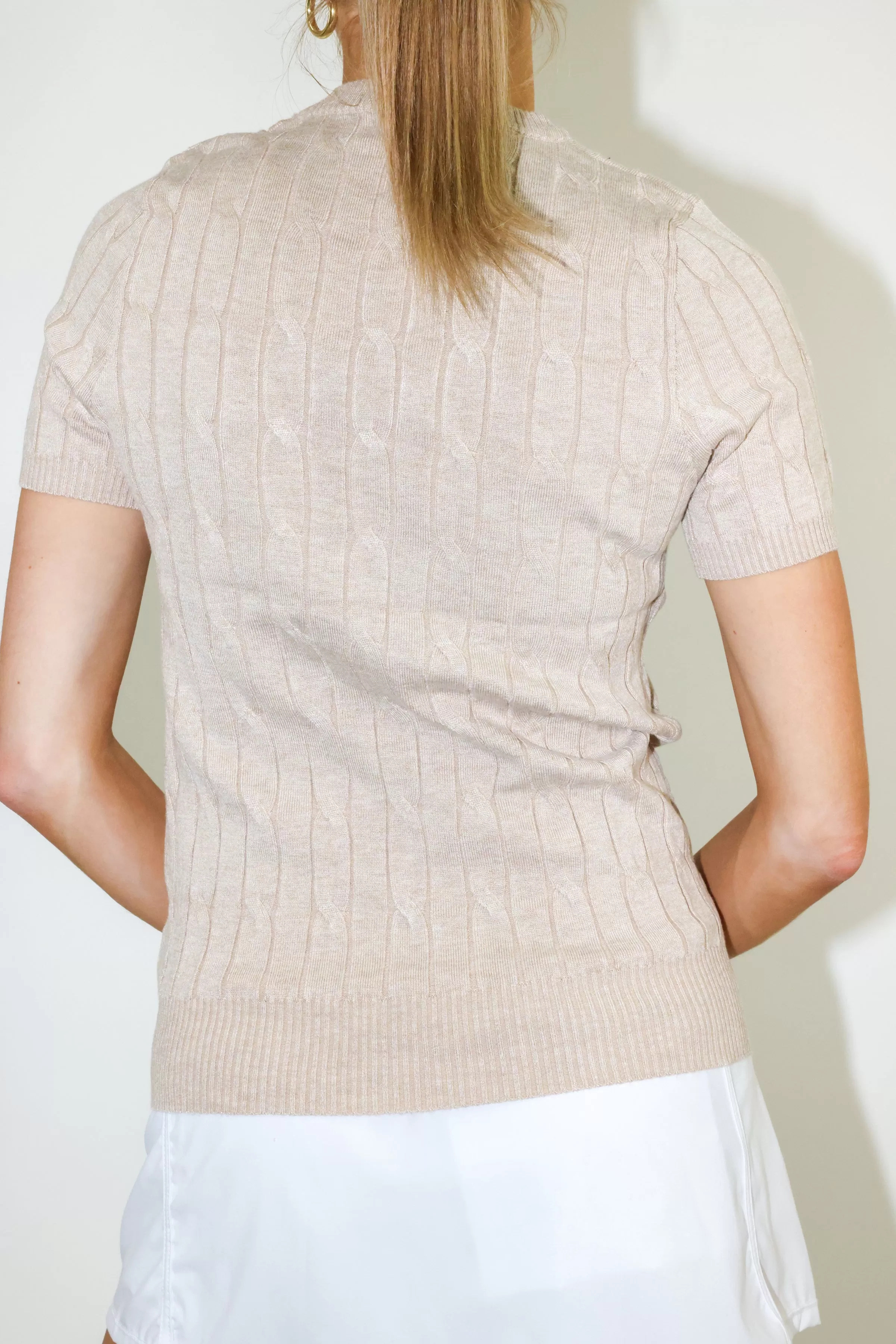 Ella Crew Neck Cable Short Sleeve Sweater