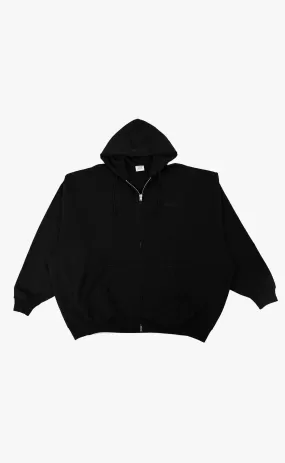 EMBROIDERED LOGO OVERSIZED ZIP-UP BLACK HOODIE