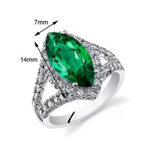 Emerald Ring Sterling Silver Marquise Shape 3 Carats Size 8