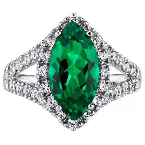 Emerald Ring Sterling Silver Marquise Shape 3 Carats Size 8