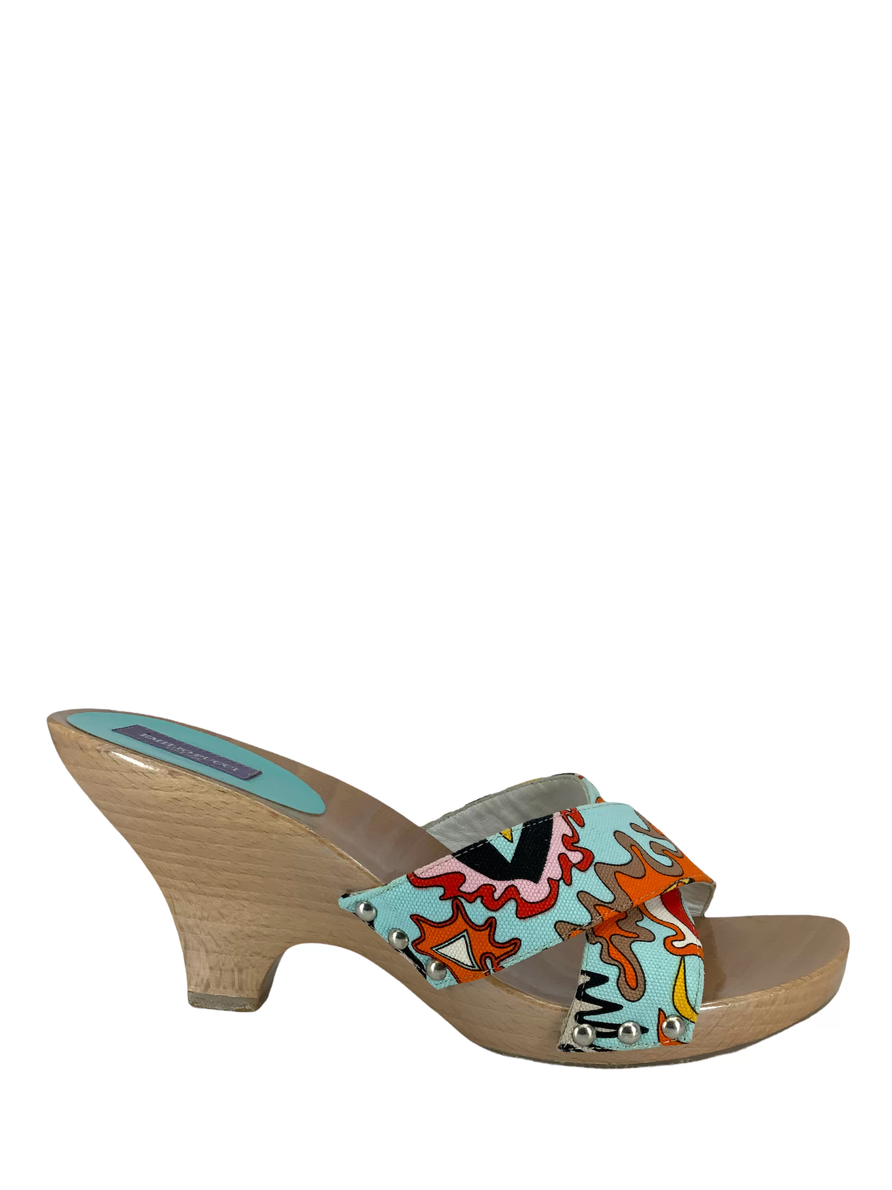 Emilio Pucci Printed Canvas Wooden Slide Sandals Size 9