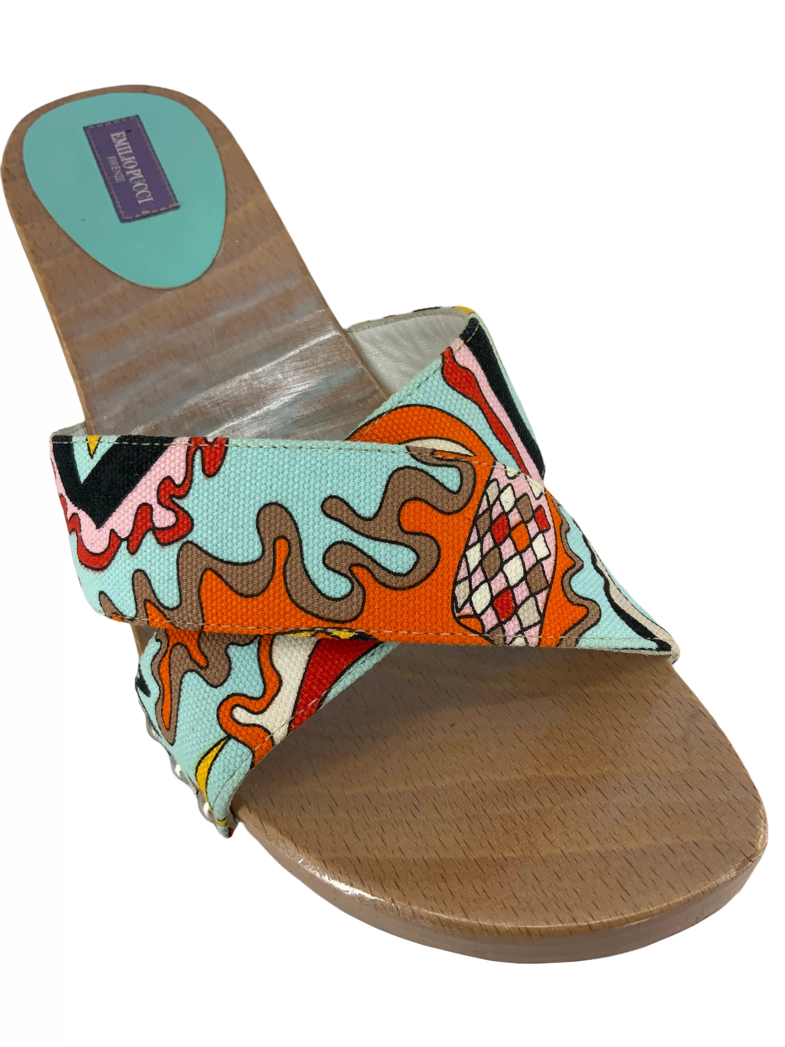 Emilio Pucci Printed Canvas Wooden Slide Sandals Size 9