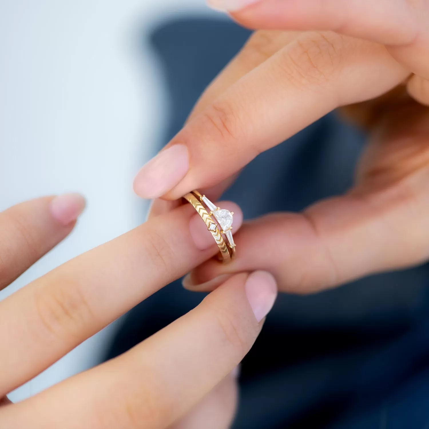 Engraved Geometric Wedding Ring with a Carre Diamond