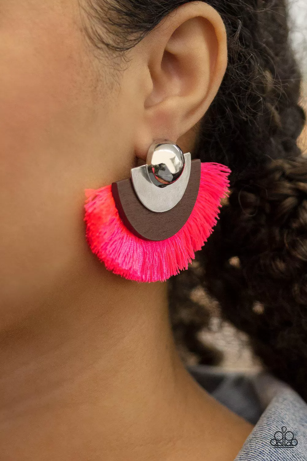 Fan The FLAMBOYANCE Neon Pink Fringe Earrings - Paparazzi Accessories