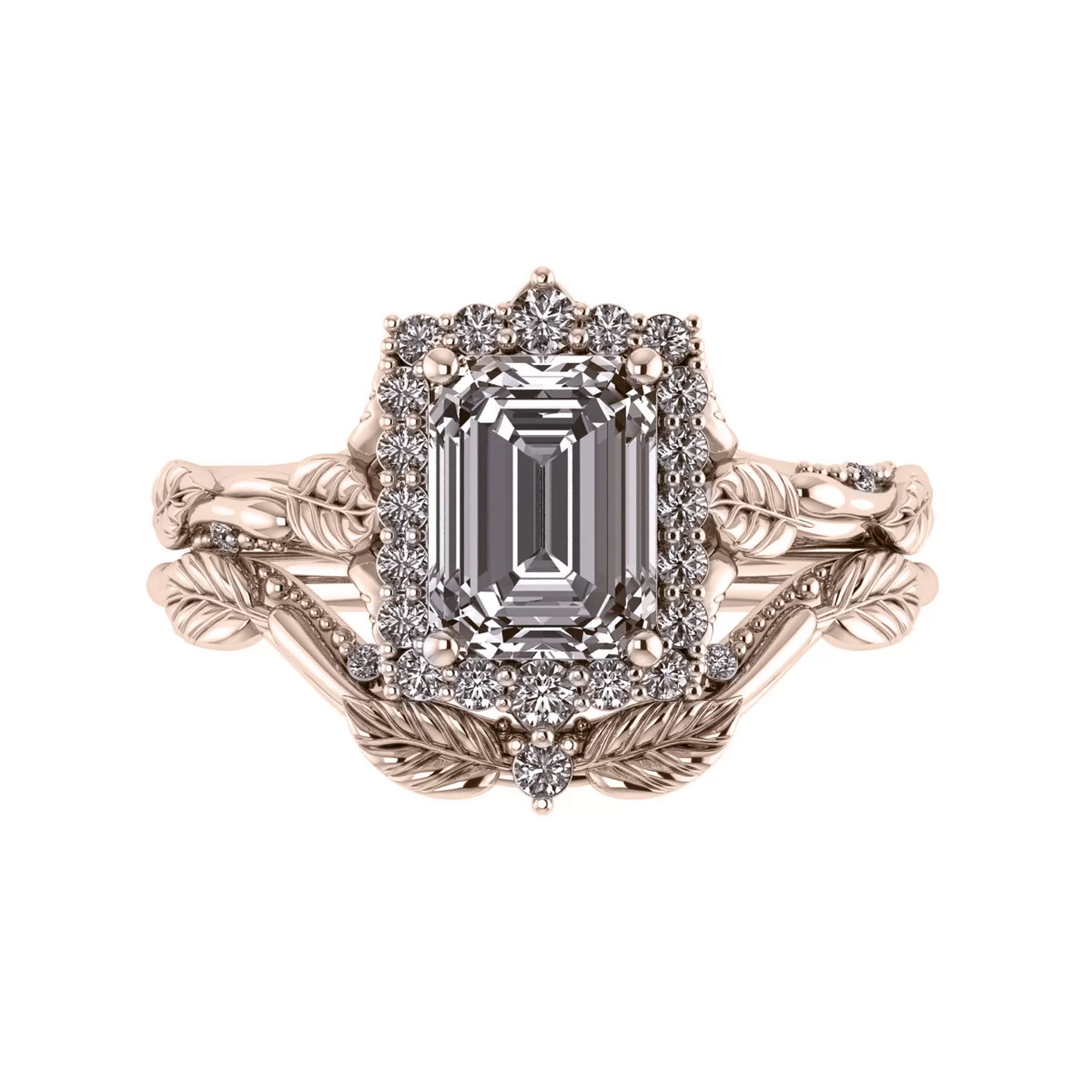 Florentina | custom bridal ring setting for emerald cut gemstone 8x6 mm