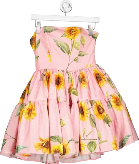 Forever Unique Pink Lulu Sunflower Taffeta Bandeau Mini Dress With Full Skirt And Boned Bodice UK 8