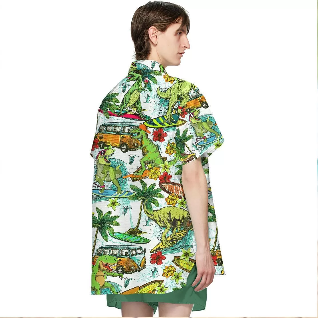 Gearhuman 3D Dinosaur Surfing Hawaii Shirt