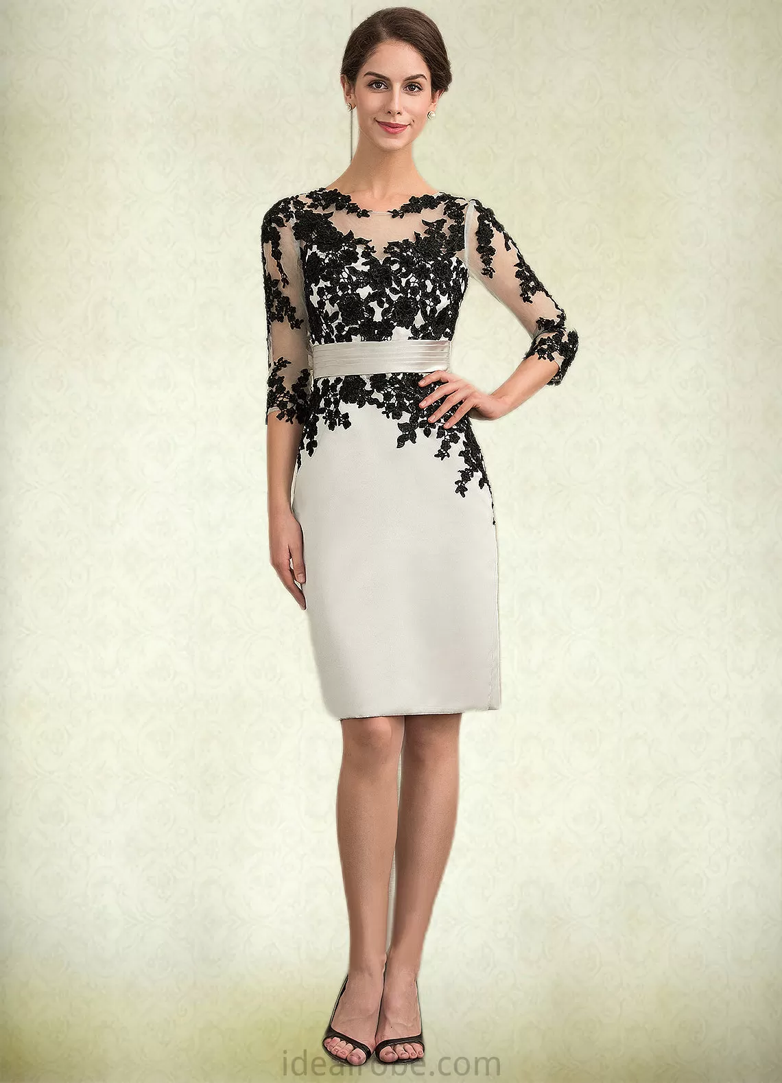 Genesis Sheath/Column Scoop Neck Knee-Length Satin Lace Mother of the Bride Dress With Beading Sequins STK126P0014916