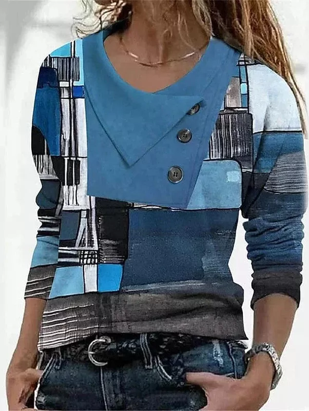 Geometric Abstract Long Sleeve T-shirt for Women