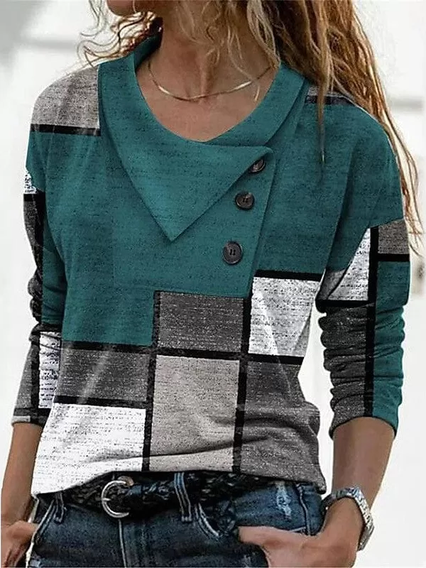 Geometric Abstract Long Sleeve T-shirt for Women