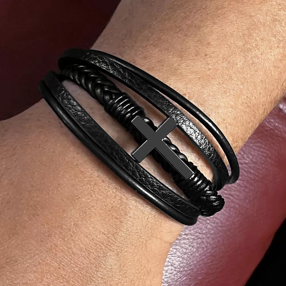 God is Always In Your Corner, To My Grandson Gift, Men's Cross Bracelet