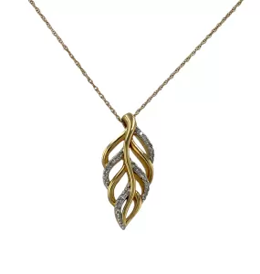 Gold 10kt set diamond leaf pendant