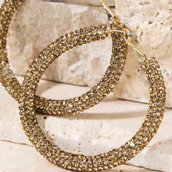 Gold Crystal Hoop Earrings