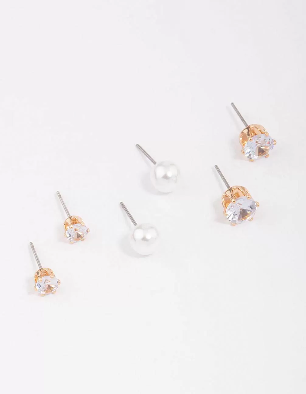 Gold Pearl & Diamante Stud Earring 3-Pack