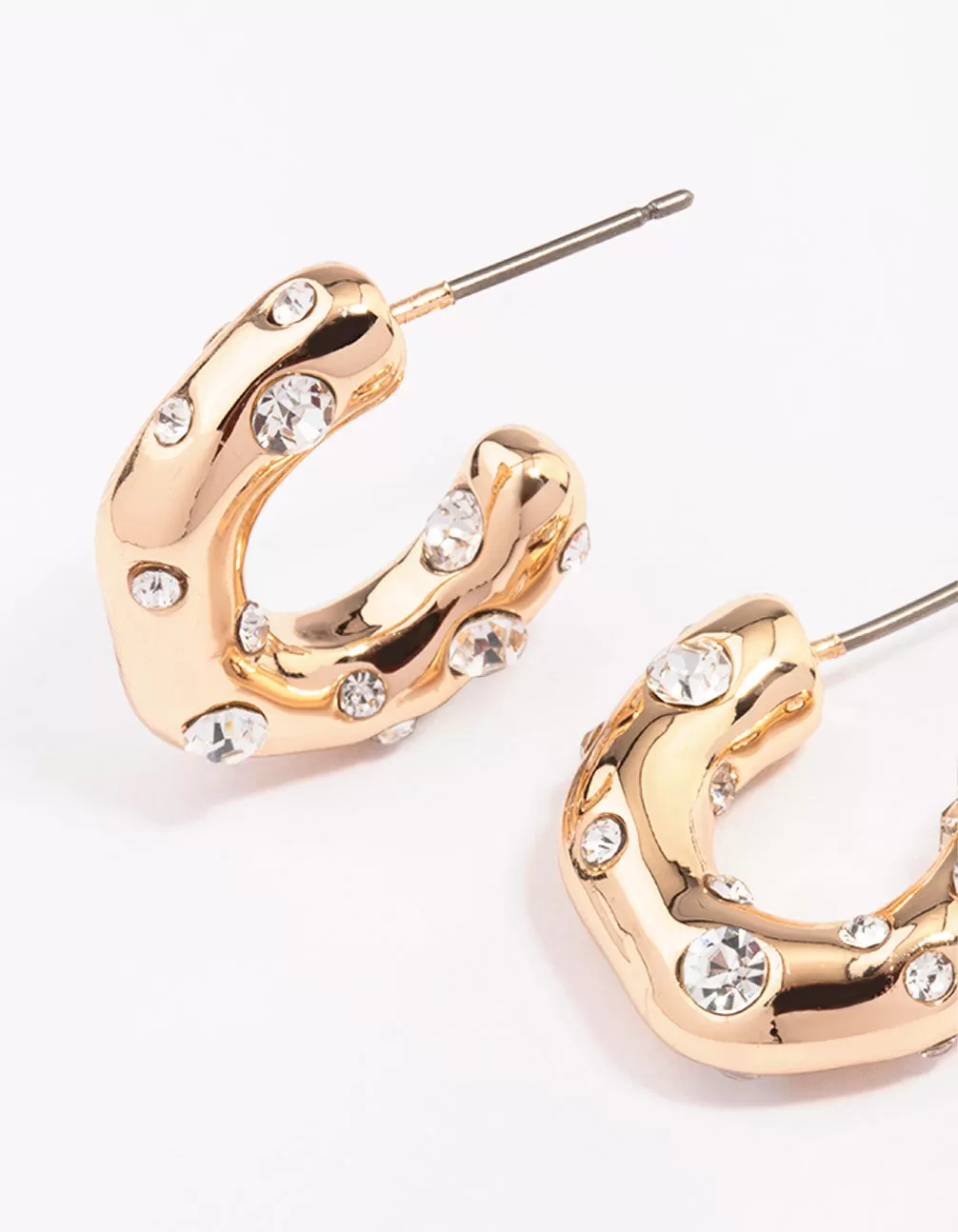 Gold Textured Diamante Hoop Earrings