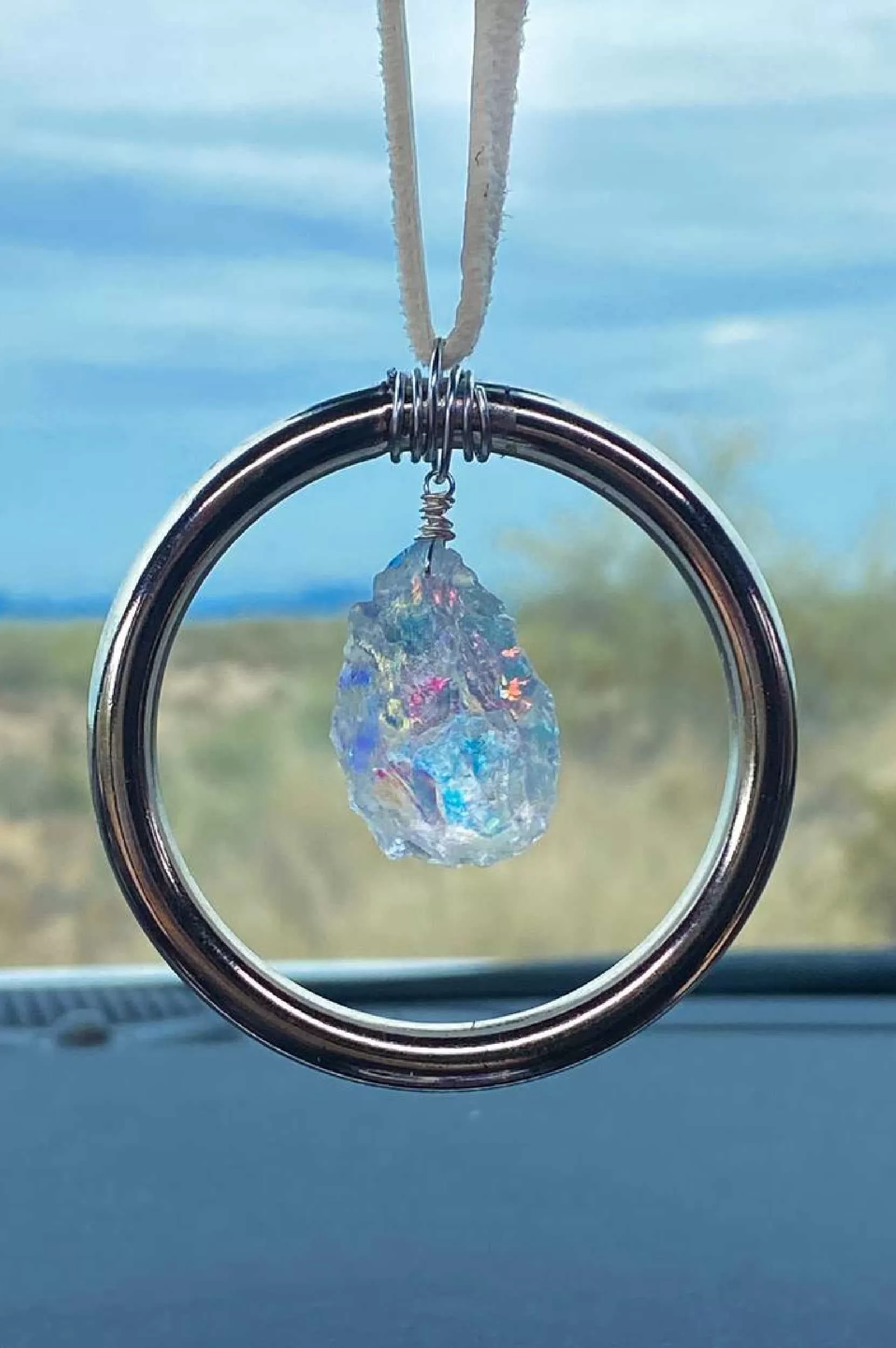 Good Vibes Angel Aura Quartz Silver Car Charm