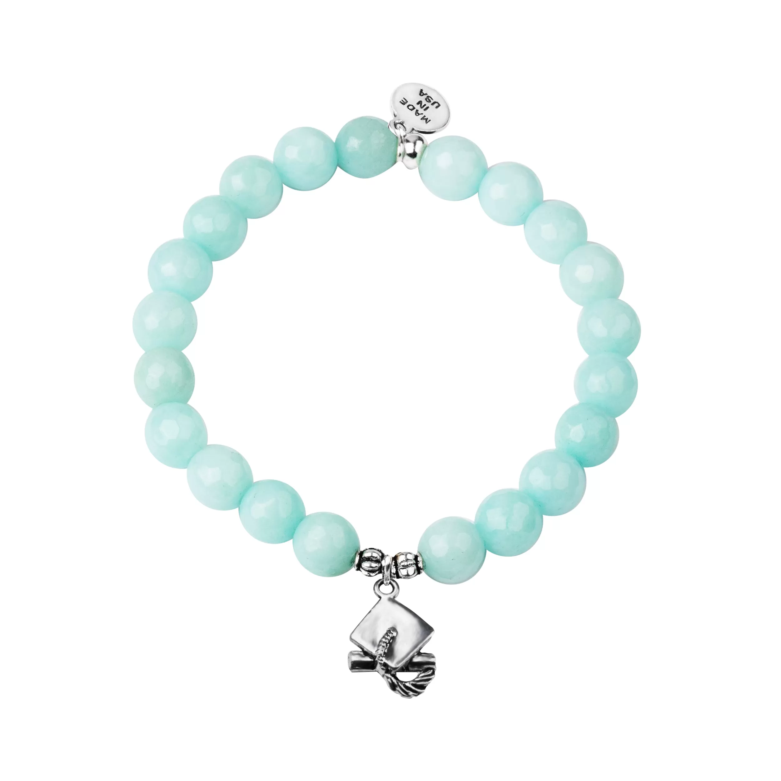 Graduation Cap | Stone Beaded Charm Bracelet | Tiffany Blue Agate