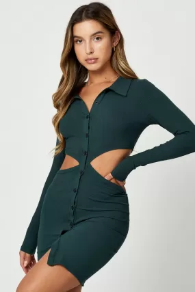 Green Button Front Cut Out Dress